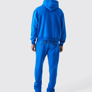 Conjunto de Sudadera con Capucha Azul para Hombre, Corte Holgado, Felpa, Chándal Informal con Bolsillo, Ropa de Otoño - Product Image 3