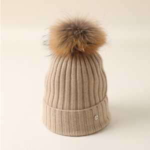 Inner Mongolian 100% <strong>Cashmere</strong> Hat <strong>Women</strong> <strong>Beanie</strong> With Fur Ball Pom - Product Image 5