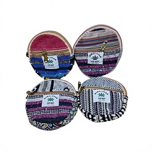 HIMALAYAN HEMP Mini Coin Purses Handmade Geometric Pattern Bohemian Style Zipper Closure Unisex Canvas <b>Wallets</b> - Product Image 1