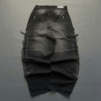 Jean baggy vintage personnalisé à jambe large, style gothique, avec croix, patchs effilochés, clous métalliques, effet usé, Y2K, punk, streetwear, en denim