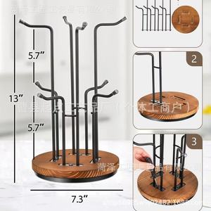 Custom wooden <b>mug</b> rack with multiple hooks, <b>tree</b>-shaped <b>mug</b> holder, wrought iron coffee cup drainer display rack - Product Image 5