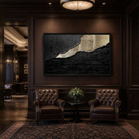 Grande Peinture à l'Huile Abstraite Noire, Meilleure Vente, 100% Peinte à la Main, Texture sur Toile Beige, Art Mural Minimaliste Moderne, Décoration Intérieure