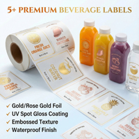 Luxe geprägte stickers met gouden folie voor het branding van verse sappen |   Premium textuurpapier met spot UV-coating