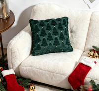 Housse de coussin de Noël brodée sur mesure 45x45 cm en velours vert forêt et or, motif arbre, décoration nordique pour canapé et maison