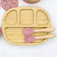 2024 nouveau produit bambou assiette bol avec ventouse 2-en-1 tasse à eau bavoir en bois cuillère fourchette ensemble de vaisselle