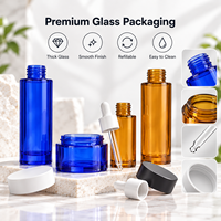 Set Botol Kosmetik Kaca untuk Kemasan Perawatan Kulit 120ml 100ml 30ml Botol Pipet 50g Stoples Krim Logo Kustom OEM ODM