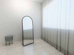 Modern Gold-Framed Large Aluminum Glass Decorative Square&amp;Oval <strong>Freestanding</strong> <strong>Bathroom</strong> <strong>Mirror</strong> for Living Room Use JENBELY DKF51J - Product Image 4