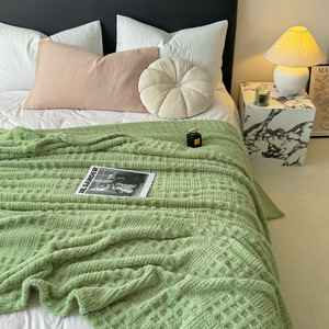 Coperta in maglia a strato singolo in flanella waffle tinta unita, in pile, per tutte le stagioni, da viaggio in aereo e per la casa, 100% poliestere, semplice - Product Image 6