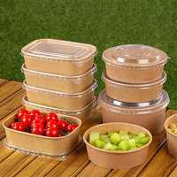 Groothandel Wegwerp Voedselcontainers Ronde Rechthoekige Kraft Papieren Schaal met Doorzichtig Deksel 500ml 750ml 1000ml voor Fruit Lunch Salade
