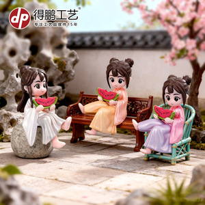 Depeng Crafts Ancient Style Couple Figurines Eating Watermelon <b>Miniature</b> Decor For Living Room Desktop Ornaments - Product Image 3