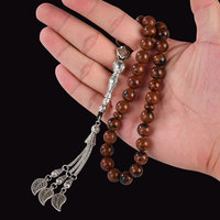 Hs323 — perles obsidiennes de haute qualité, 33 perles d'acajou, de prière islamique, tasbeh, chapelet musulman