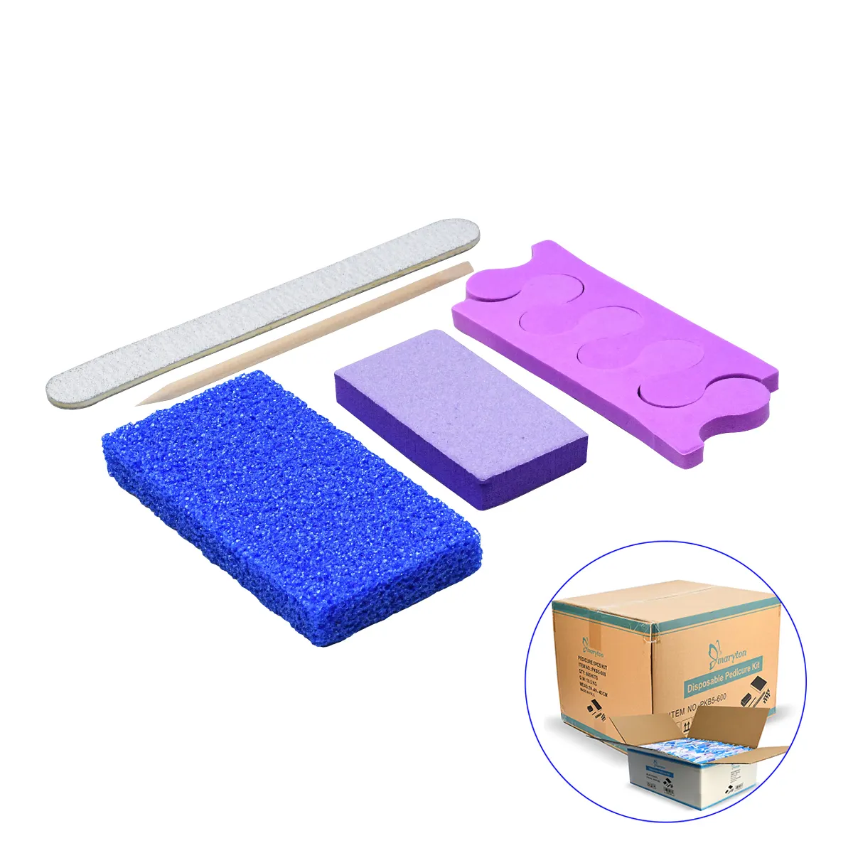 Maryton 200ชุด/60กรณี/พาเลท Disposable 5Pcs Blue Pedicure Kit สำหรับเล็บ