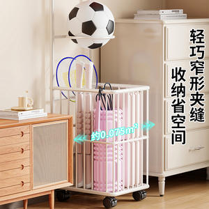 Support mobile blanc en fer pour équipement sportif avec roulettes pour rangement intérieur haltères, tapis de yoga, raquettes de badminton - Product Image 4