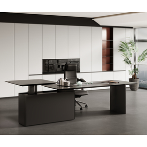 Modern Luxury Modular L-Shaped Executive Office <b>Desk</b> with Wood Top and Comfortable Chair - Product Image 2