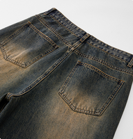 Jeans larges pour hommes, coupe mi-haute, en denim épais, effet vieilli sablé, style vintage empilé, streetwear, vente en gros