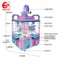 Máquina recreativa de grúa de garras para 4 jugadores, gran oferta, operada con monedas, modo dual, dispensador de premios, para centros comerciales, FEC, OEM