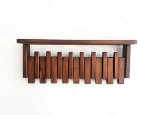 Perchero de Madera Maciza con Estante, Ganchos para Abrigos Montados en la Pared, Color Nogal, Estante Flotante Rústico para la Entrada, Decoración Otoñal - Product Image 5
