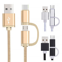 Harga pabrik kabel USB untuk Micro + tipe-c untuk pengisian 2.1A paduan aluminium dan kabel nilon dikepang Multi 2-in-1 kabel pengisian