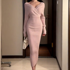 Vestido <span class=keywords><strong>de</strong></span> Punto <span class=keywords><strong>de</strong></span> Un Solo Hombro Pure Desire para <span class=keywords><strong>Mujer</strong></span>, Nuevo Vestido <span class=keywords><strong>de</strong></span> Suéter Ajustado <span class=keywords><strong>de</strong></span> Alta Gama para Otoño e Invierno, Vestido Entallado para Primavera - Product Image 4