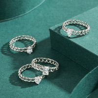 Vente en gros Bague Coeur Bague de Style Ins en Argent Sterling 925 avec Zircon Cubique Bagues de Style Vintage Designer