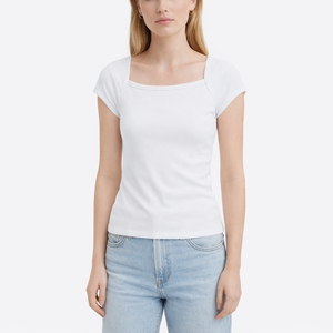 T-Shirt da Donna Personalizzata all'Ingrosso <span class=keywords><strong>di</strong></span> Alta Qualità con Collo Quadrato Bianca - Product Image 2