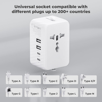 Adaptateur de chargeur de voyage universel tout-en-un 17W, prise universelle mondiale, 2 USB, 2 Type-C pour une utilisation mondiale, courant nominal de 6A