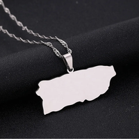Collier pendentif carte de Porto Rico en acier inoxydable de qualité supérieure, plaqué or 14 carats, chaîne torsadée, style décontracté vintage pour hommes et femmes