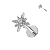 Clou d'oreille sans filetage en Titane G23 plaqué or avec zircon, motifs feuille, papillon, cœur, hélix, tragus, cartilage