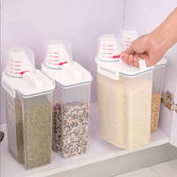 Récipient de stockage pour riz 2/4 L - Contenant hermétique pour aliments secs, distributeur de farine avec tasse à mesurer + bec verseur