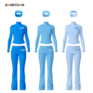 Biểu Tượng Tùy Chỉnh Phụ Nữ Loungewaer Thiết Lập Cửa Hàng Quần Áo Dài Tay Áo Yoga Hàng Đầu Thể Thao Phụ Nữ 3 Mảnh loe Quần Đặt - Product Image 2