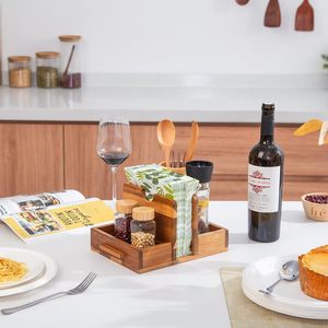 Wooden <b>Kitchen</b> Condiment Organizer With Bottle Holder And <b>Paper</b> Rack Multi Function Countertop Storage - Product Image 3