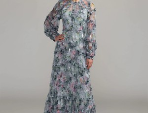 Vestido Maxi Azul Floral con Cuello Redondo y Mangas Farol, con Volantes, Tejido Ecológico, Estampado Digital, Lavable, Antiestático, Servicio OEM - Product Image 5