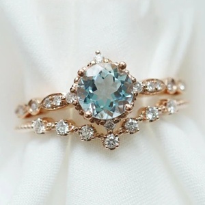 Rose Gold Plated Women's Engagement <b>Ring</b> With Natural Moss Agate Stone and Diamond Pave Setting Romantic Style - Product Image 3