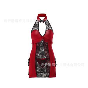 Qipao uniforme tentation sous-vêtements amusants pour femmes V profond creux chaud et Sexy passionné haute fente provocateur ensemble de vêtements de nuit - Product Image 5