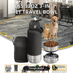 Tempat Makan Hewan Peliharaan Stainless Steel 32oz dengan Logo Kustom E&S, Portabel 3-in-1, Mangkuk Perjalanan Luar Ruangan, Botol Air Anjing Terisolasi untuk Kucing - Product Image 2