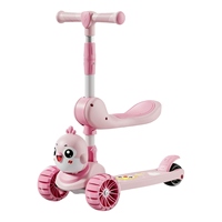 Trottinette pliable 2-en-1 pour enfants avec siège, guidon réglable en hauteur, frein arrière, 3 roues en PU, lumière incluse, pour les enfants de 2 à 10 ans