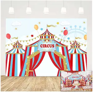 Red White circo carnevale carosello Big Top tenda primo 1 ° sfondo fotografico 7x5ft bambini ragazzi e ragazze festa di compleanno bambini