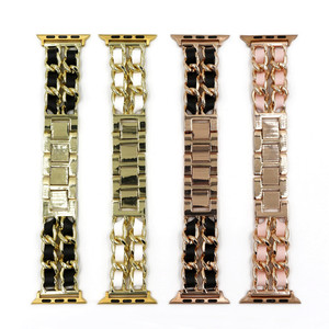 Küçük kokulu rüzgar çift sıra Denim zincir Metal kayış için akıllı iWatch Ultra 9 8 7 Chanelstyle paslanmaz çelik saat kayışı - Product Image 4