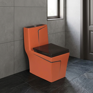 WC monobloc en céramique bleue modèle Cubas, design européen, chasse d'eau par lavage, forme ovale, à poser au sol - Product Image 5