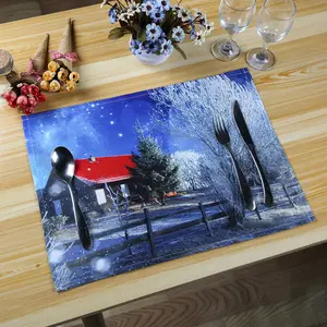 Bluesky Polyester Woven Recycled Fabric Table Mat Winter Night Warm House Full of Star Design Home Use Pad