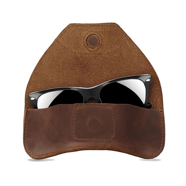 Rustic Vintage Real Leather Magnetic Snap Closure Eyeglasses & Sunglasses Case for Men and Women