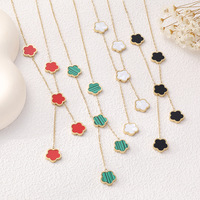 Kalung Bunga Lima Bunga Panjang Desainer Fashion Perhiasan Lapis Emas 18k Bahan Stainless Steel dengan Jaminan Perdagangan