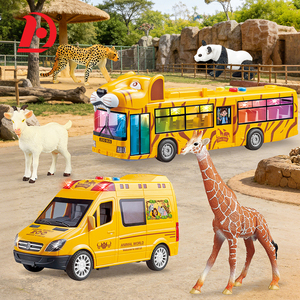 Bus touristique inertielle pour enfants avec figurines d'animaux (léopard, <span class=keywords><strong>girafe</strong></span>, panda, chèvre, guépard), ensemble de jeu véhicule safari avec lumières et sons - Product Image 1