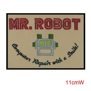 <span class=keywords><strong>Mr</strong></span> Robot petto anteriore ricamato in ferro su toppe cappelli da motociclista personalizzati Logo cucire su gancio e ad anello <span class=keywords><strong>patch</strong></span> ricamate - Product Image 2