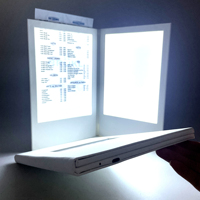 Nouveau 2 pages Led Illuminated Menu Cover logo de timbre en feuille d'or personnalisé pour les menus de bar