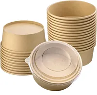 Bol à salade en papier jetable, écologique, biodégradable, avec couvercle OPS, vente en gros, impression personnalisée pour petit-déjeuner, collation, sucre, pizza, chaud/froid