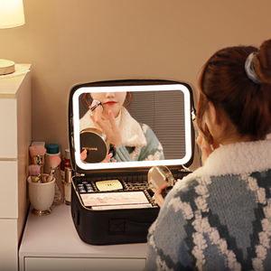 Portable grande capacité cosmétique organisateur sac maquillage étui voyage stockage étanche toilette maquillage brosse sac avec miroir led - Product Image 1