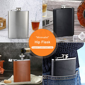 Petaca personalizada a prueba de fugas con 2 tazas y juego de regalo de embudo Frascos para licor Negro Marrón Acero inoxidable 8oz Petaca - Product Image 6