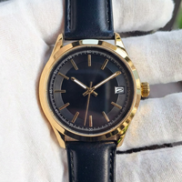 Montre à quartz pour homme en alliage, 43 mm, bracelet de 18 mm, cadran à aiguilles en verre, bracelet en cuir multicolore, affichage de la date, classique, ronde, tendance