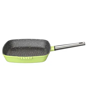BESCO OEM Memorial Series Apple Green Oven Safe 28cm Nonstick Aluminum Griddle Grill Pan with S/S Handle and Induction Bottom